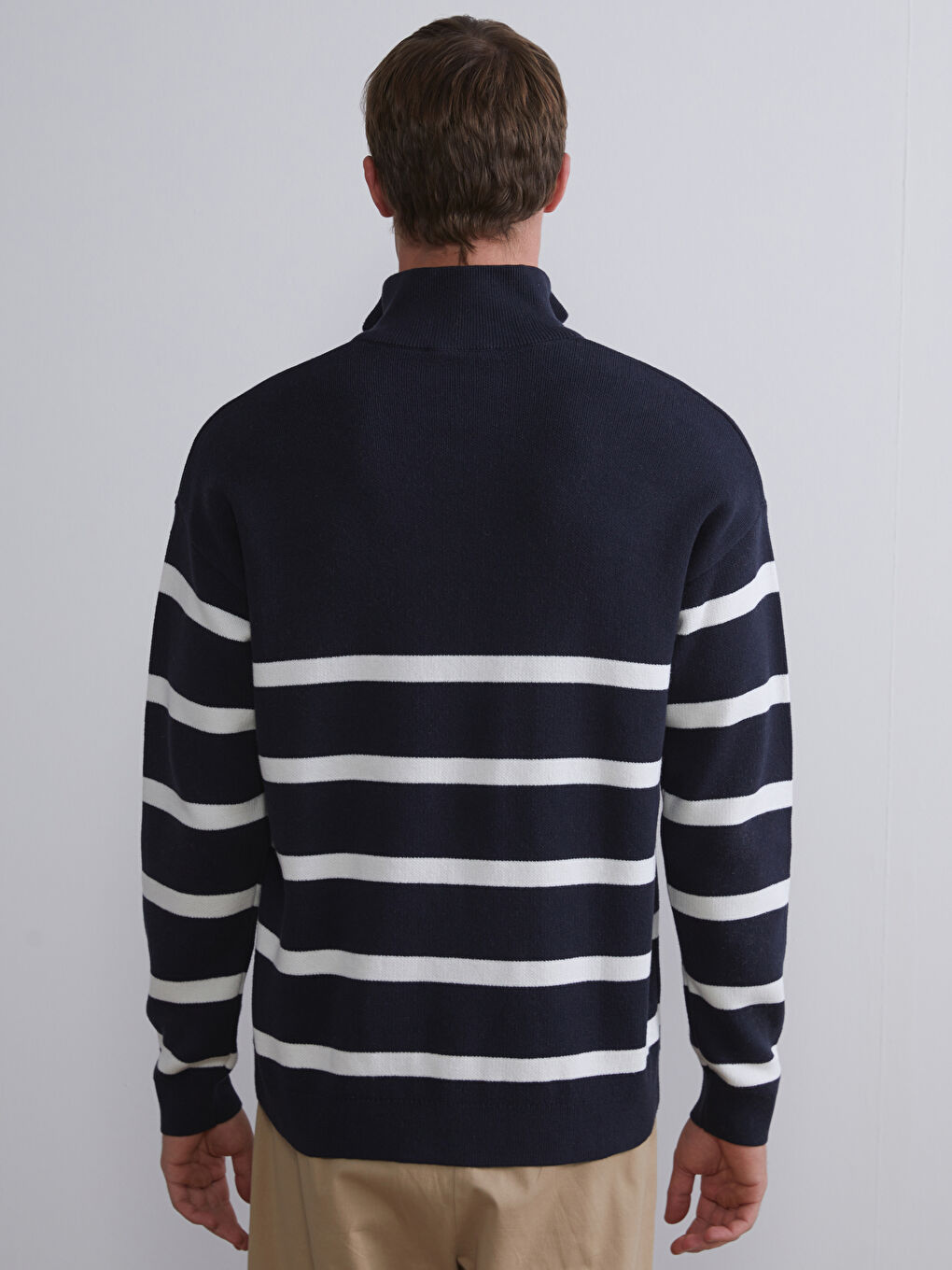 Funnel Neck Long Sleeve Striped Men's Knitwear Sweater-6