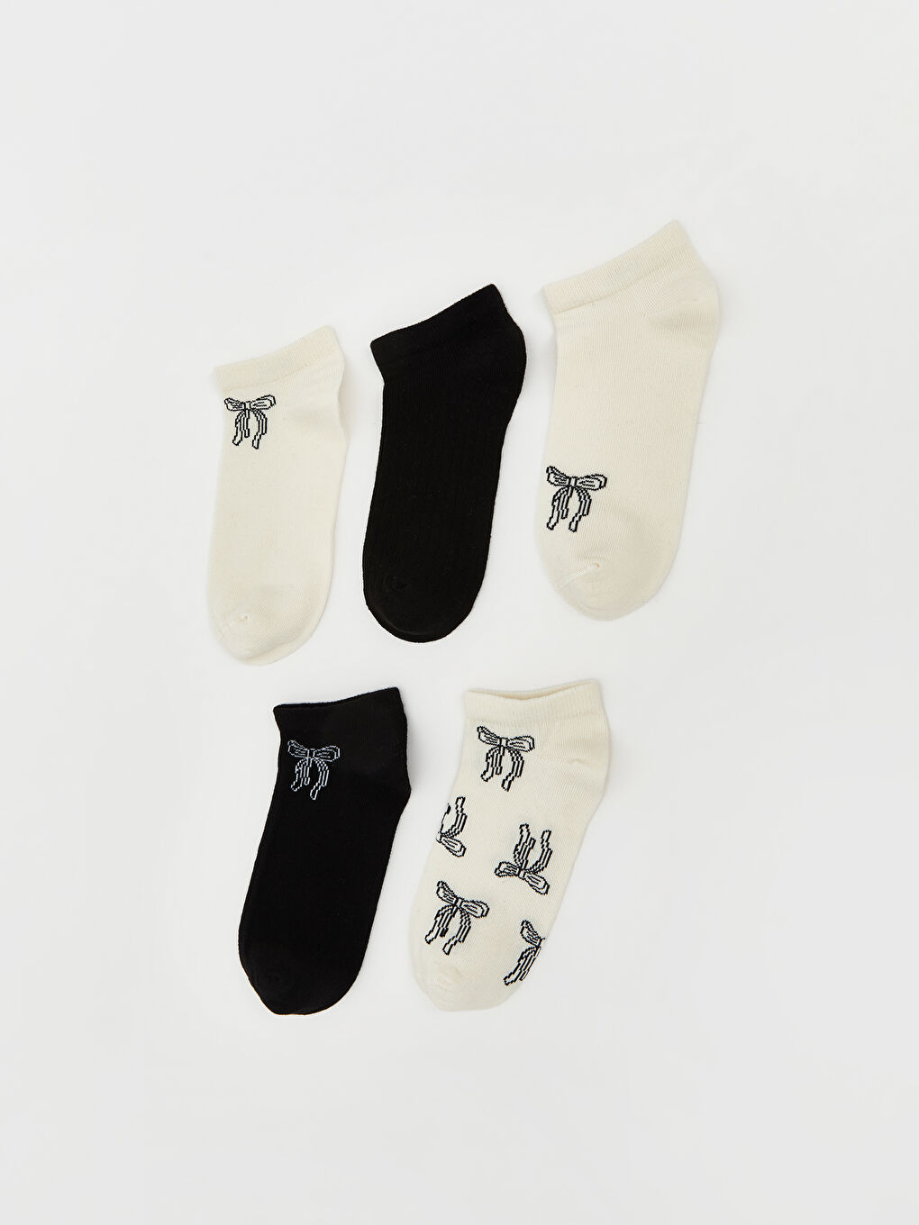 Ribbon Printed Women's Trainer Socks 5 Pack
