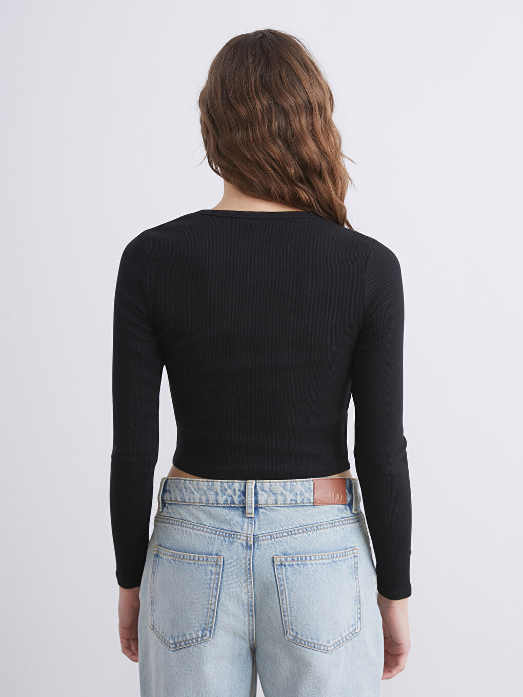 XSIDE Crew Neck Plain Long Sleeve Women's Crop Top -W58448Z8-CVL