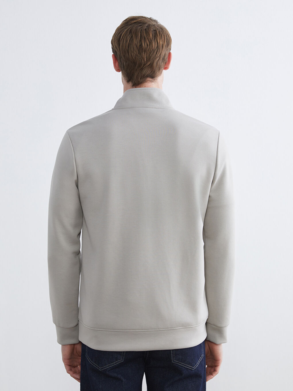 Gri Dik Yaka Erkek Sweatshirt-3