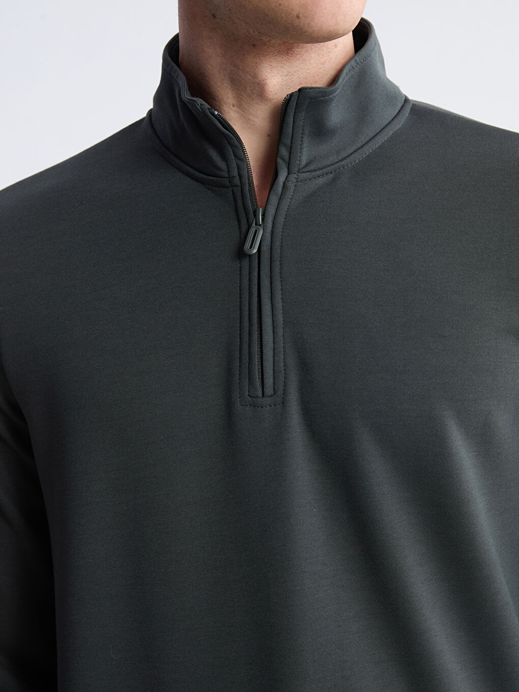 Gri Dik Yaka Erkek Sweatshirt-2