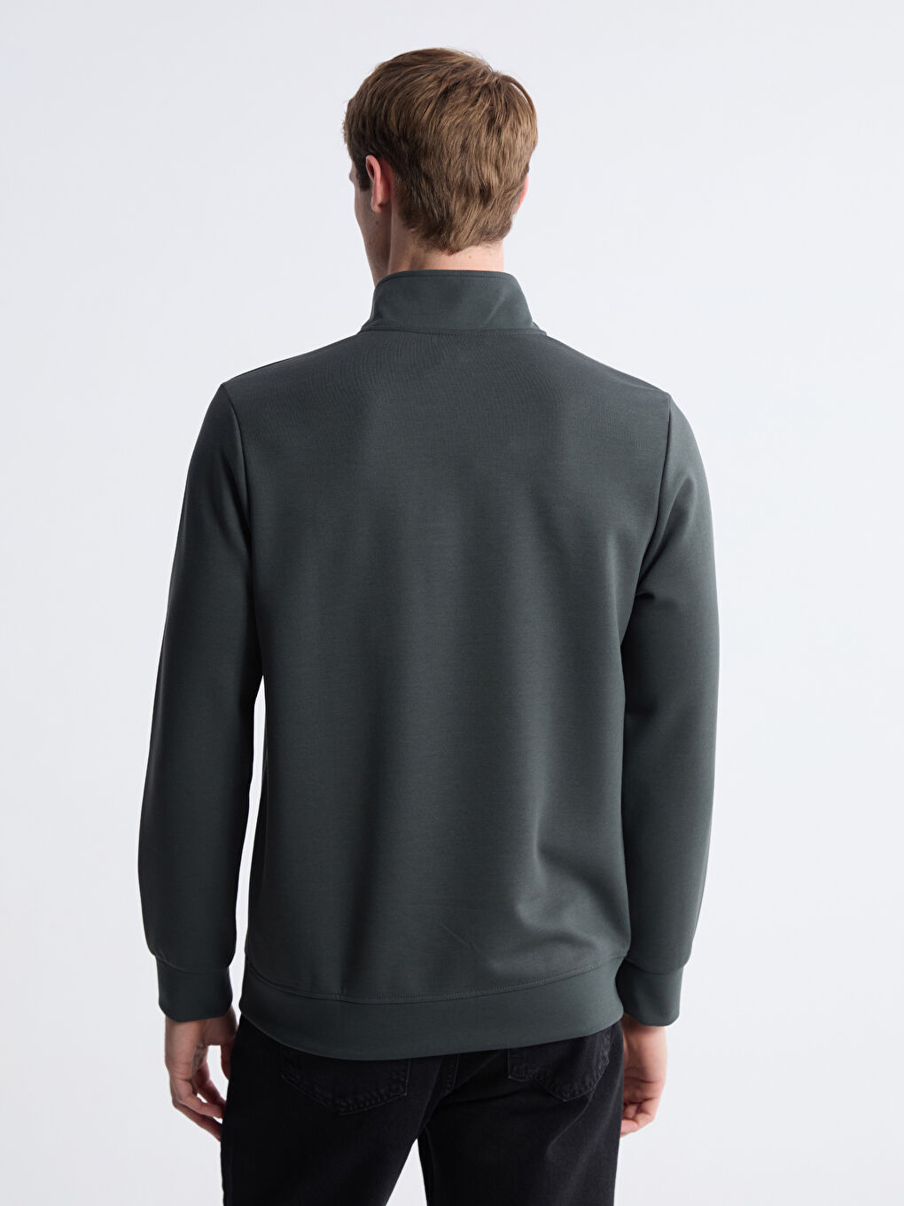 Gri Dik Yaka Erkek Sweatshirt-3