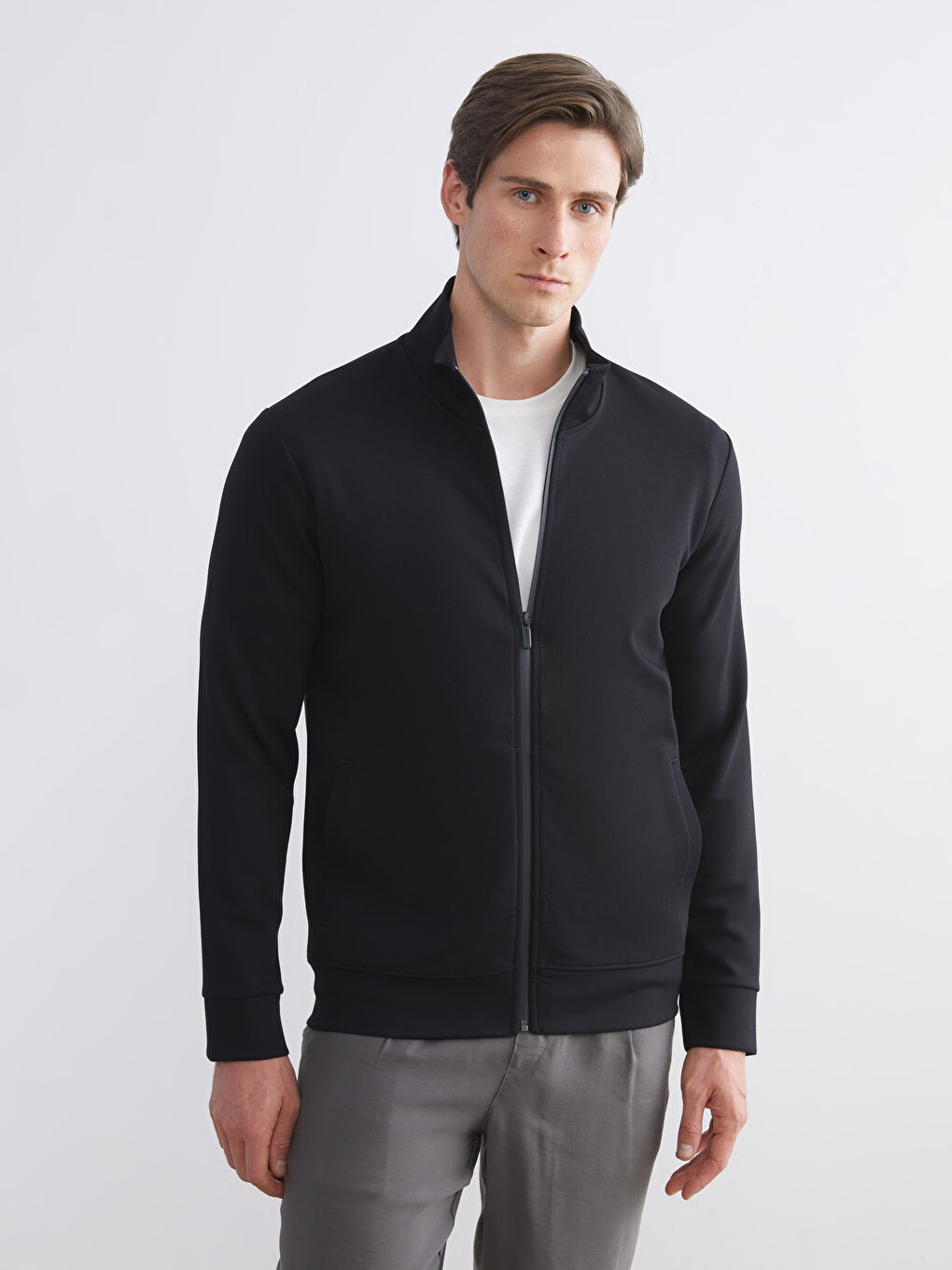 Funnel Neck Long Sleeve Men's Zip-Up Sweatshirt