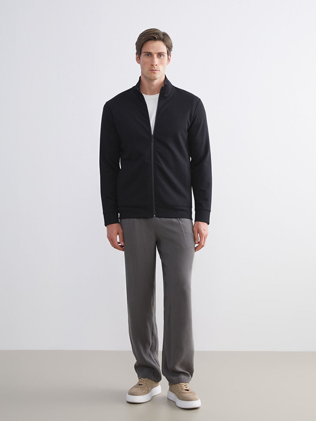 Funnel Neck Long Sleeve Men's Zip-Up Sweatshirt-3