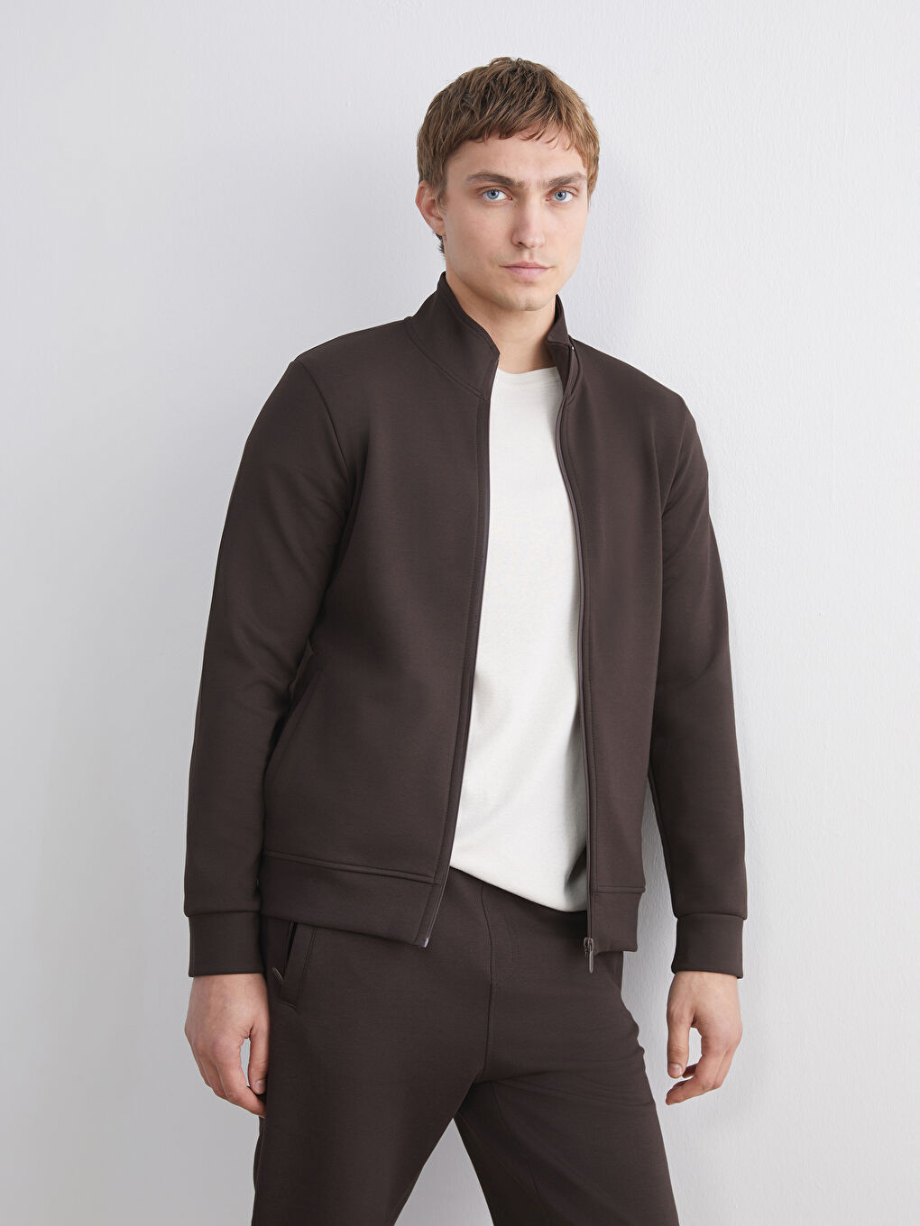 Funnel Neck Long Sleeve Men's Zip-Up Sweatshirt