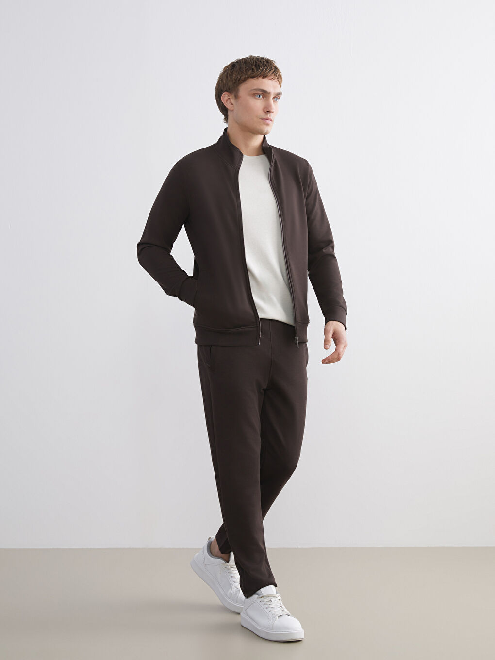 Funnel Neck Long Sleeve Men's Zip-Up Sweatshirt-1
