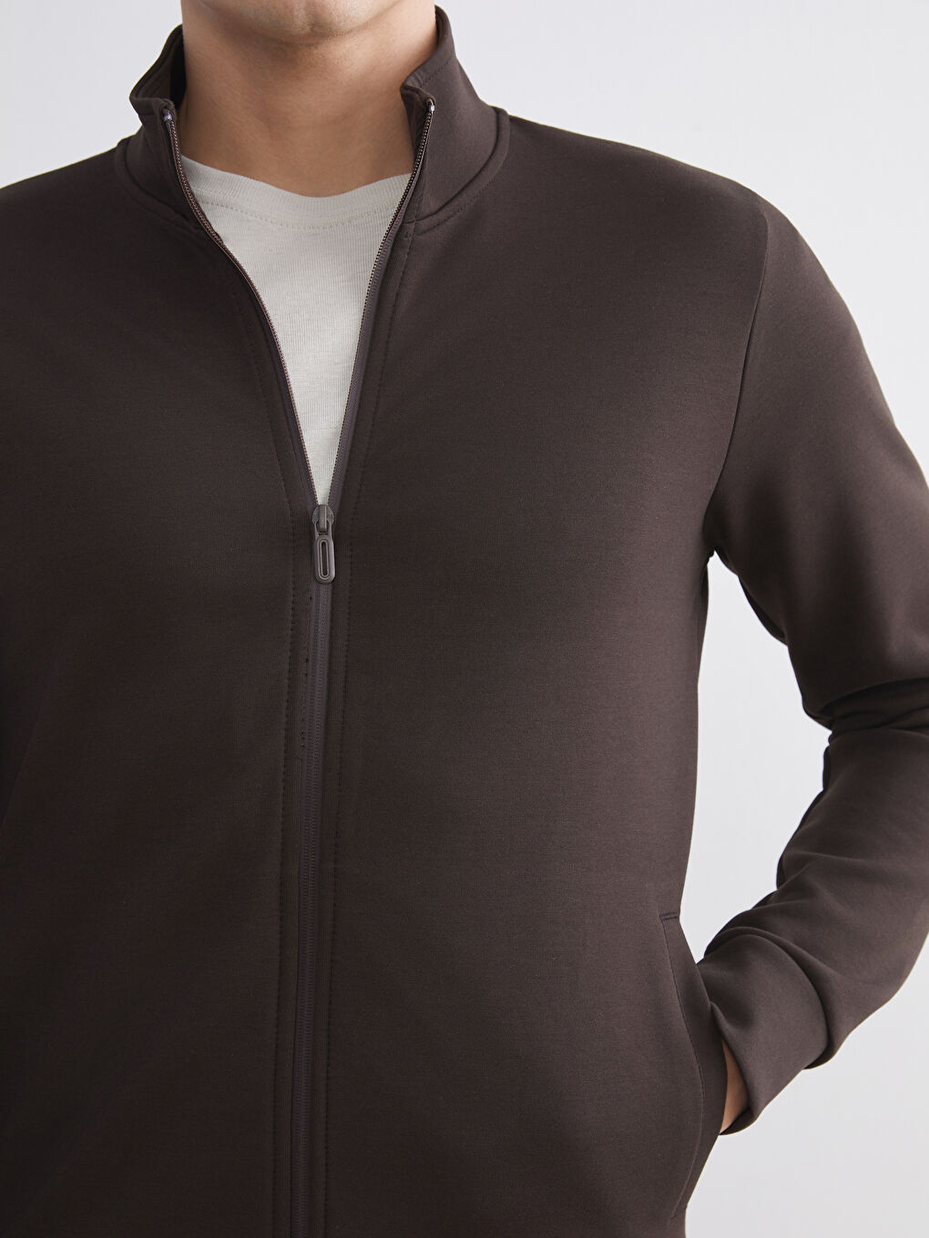 Funnel Neck Long Sleeve Men's Zip-Up Sweatshirt-2