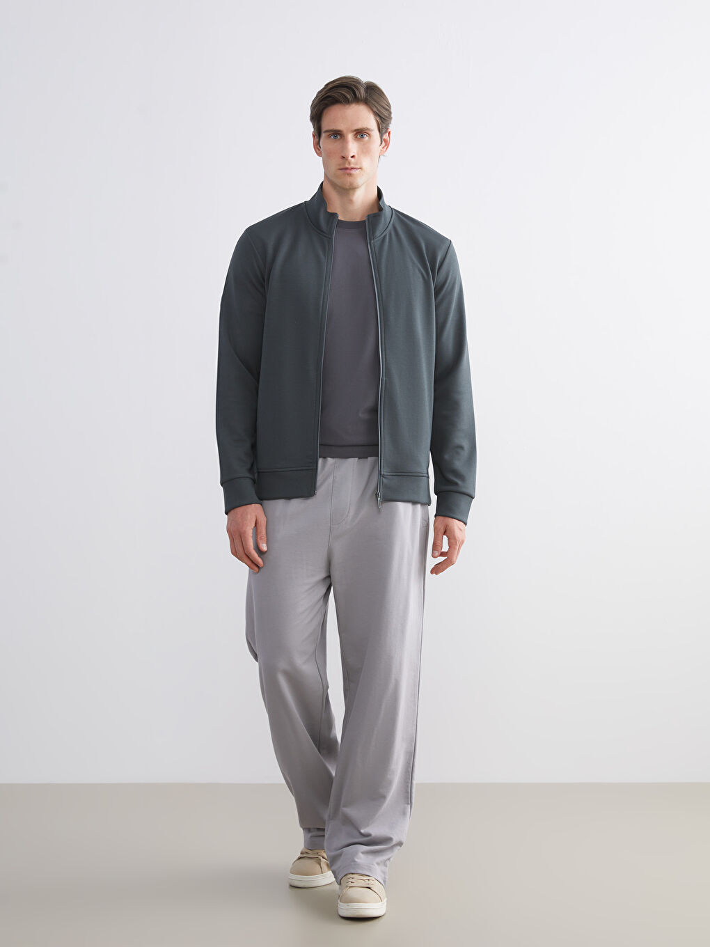 Funnel Neck Long Sleeve Men's Zip-Up Sweatshirt-3