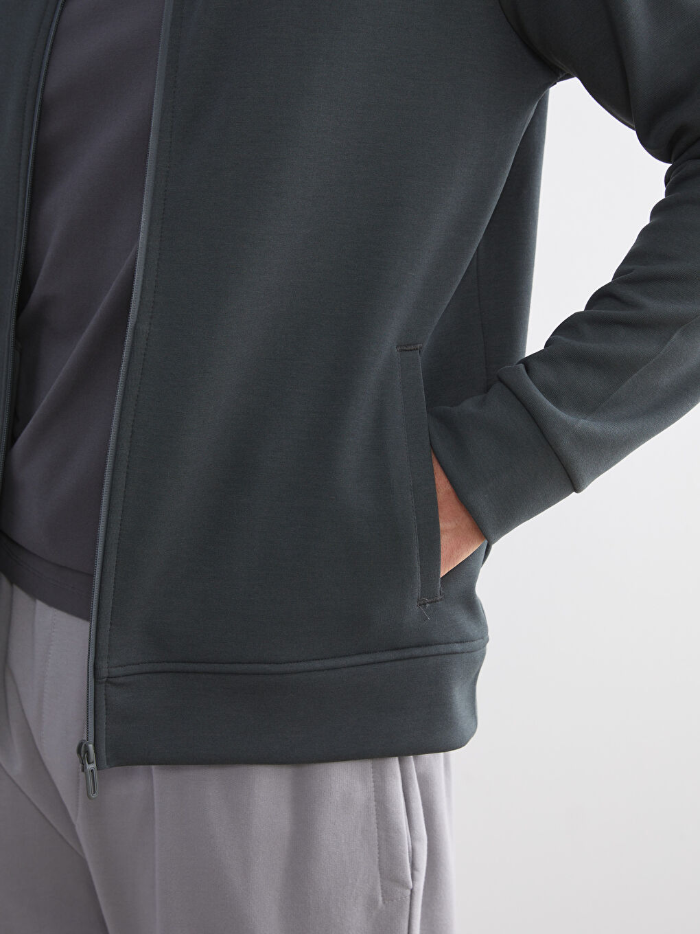 Funnel Neck Long Sleeve Men's Zip-Up Sweatshirt-5