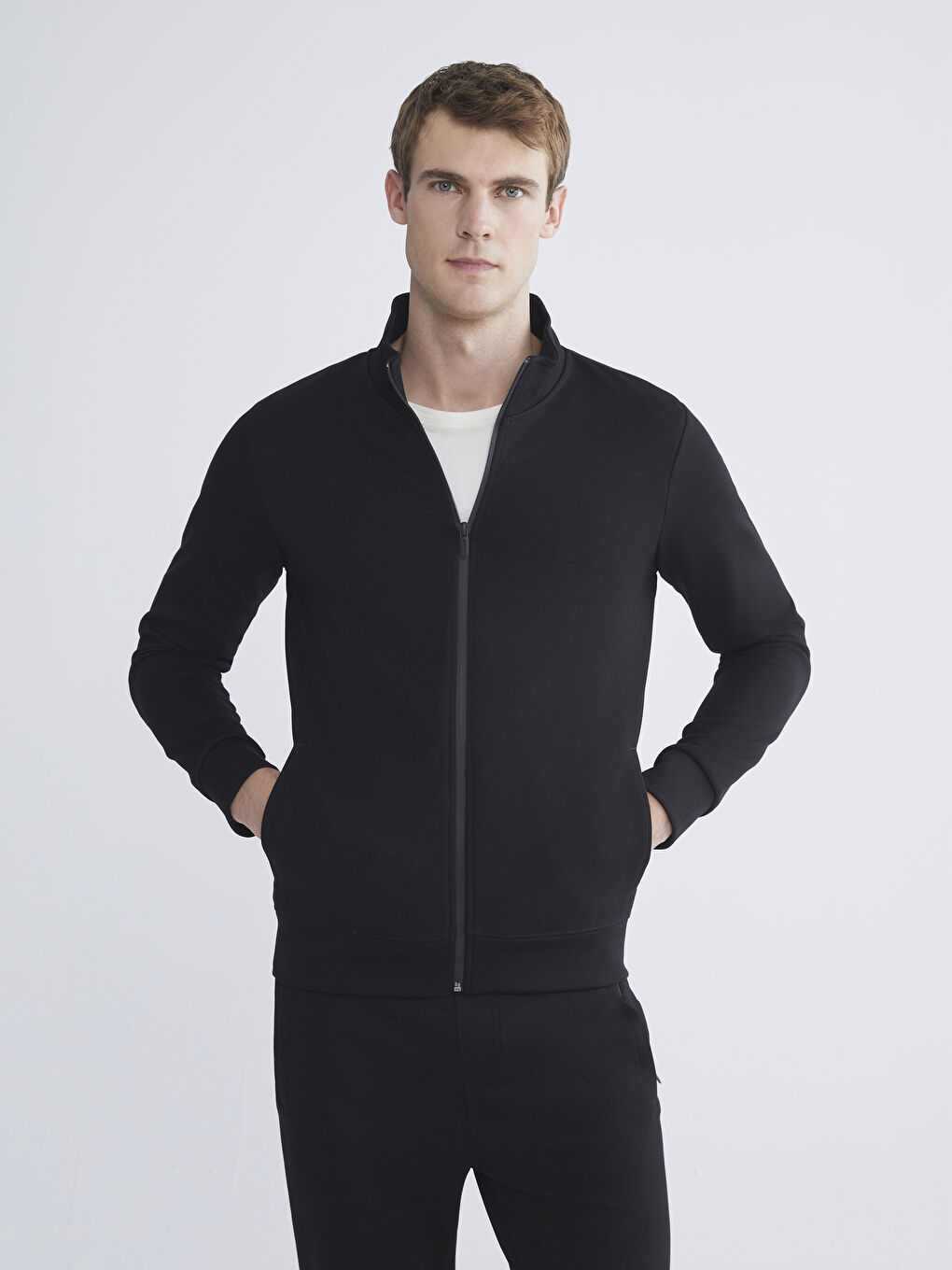 Funnel Neck Long Sleeve Men's Zip-Up Sweatshirt-1