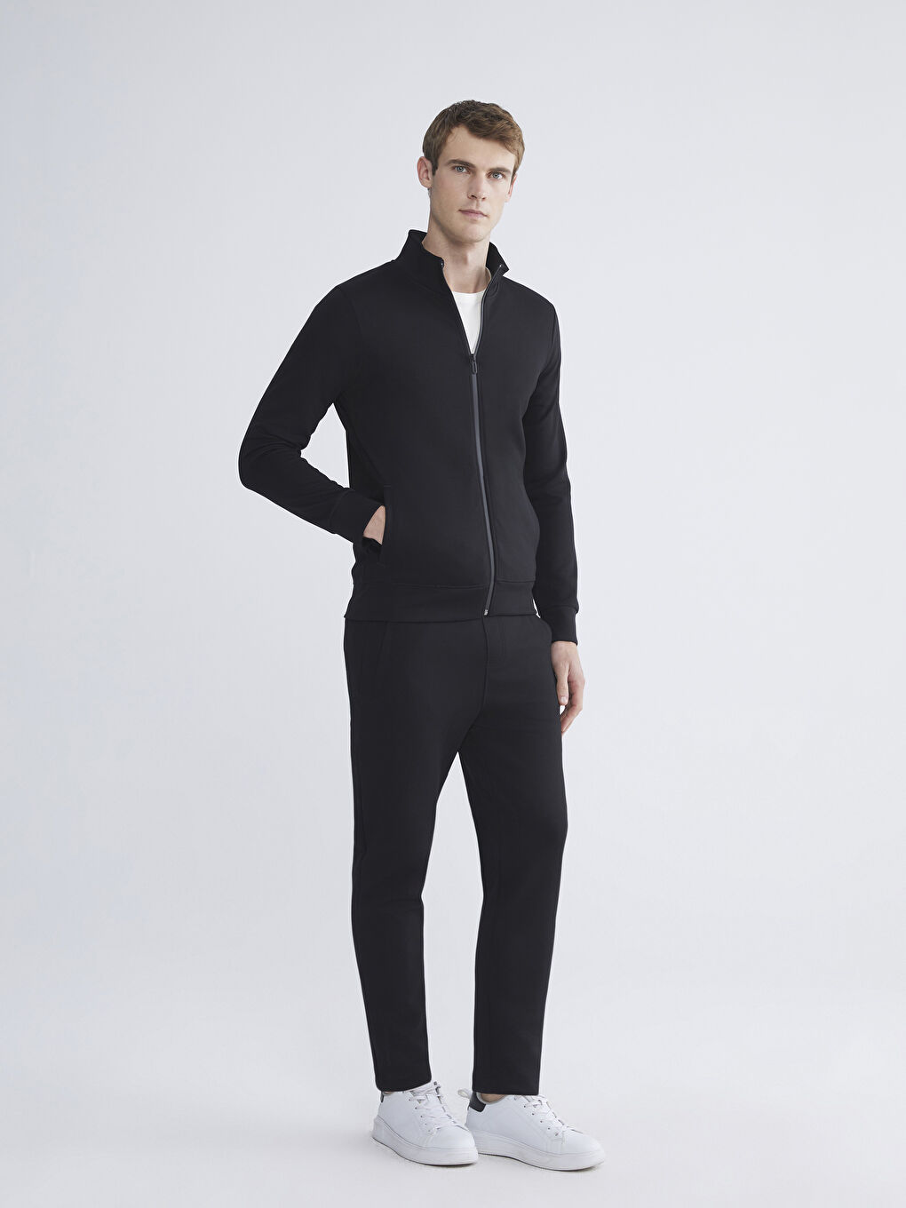 Funnel Neck Long Sleeve Men's Zip-Up Sweatshirt-2