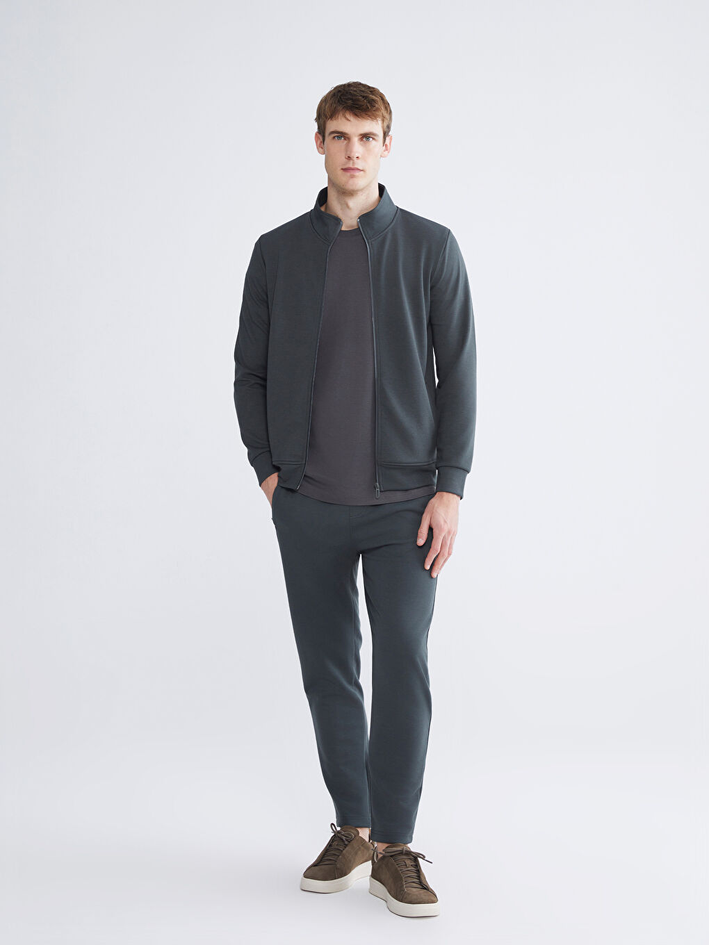 Funnel Neck Long Sleeve Men's Zip-Up Sweatshirt-2