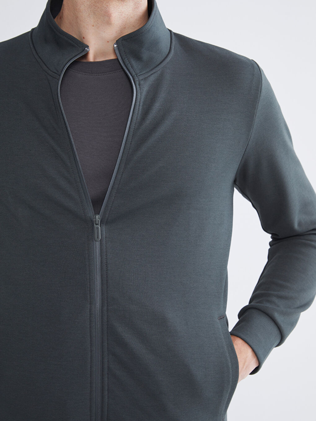 Funnel Neck Long Sleeve Men's Zip-Up Sweatshirt-4