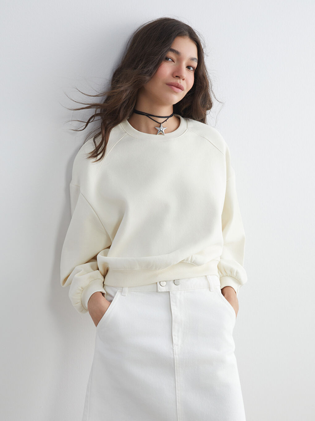 XSIDE Crew Neck Oversize Women's Thick Sweatshirt -W58488Z8-YSB