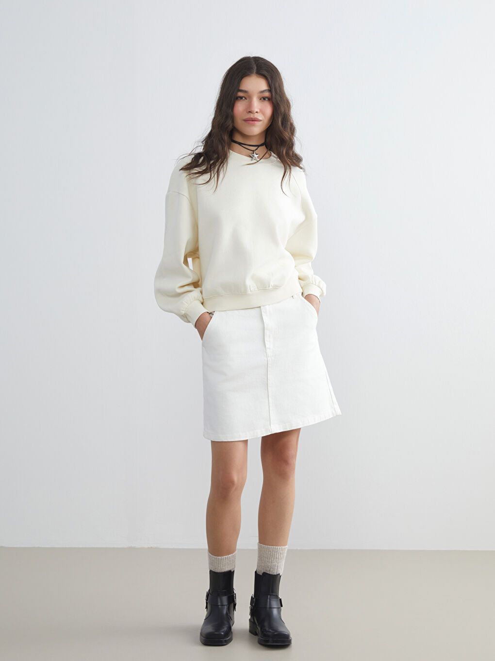 XSIDE Crew Neck Oversize Women's Thick Sweatshirt -W58488Z8-YSB