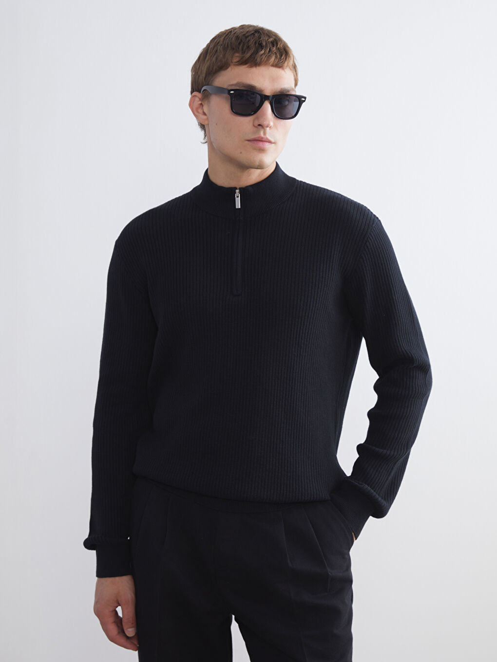 Zippered Funnel Neck Men's Knit Sweater