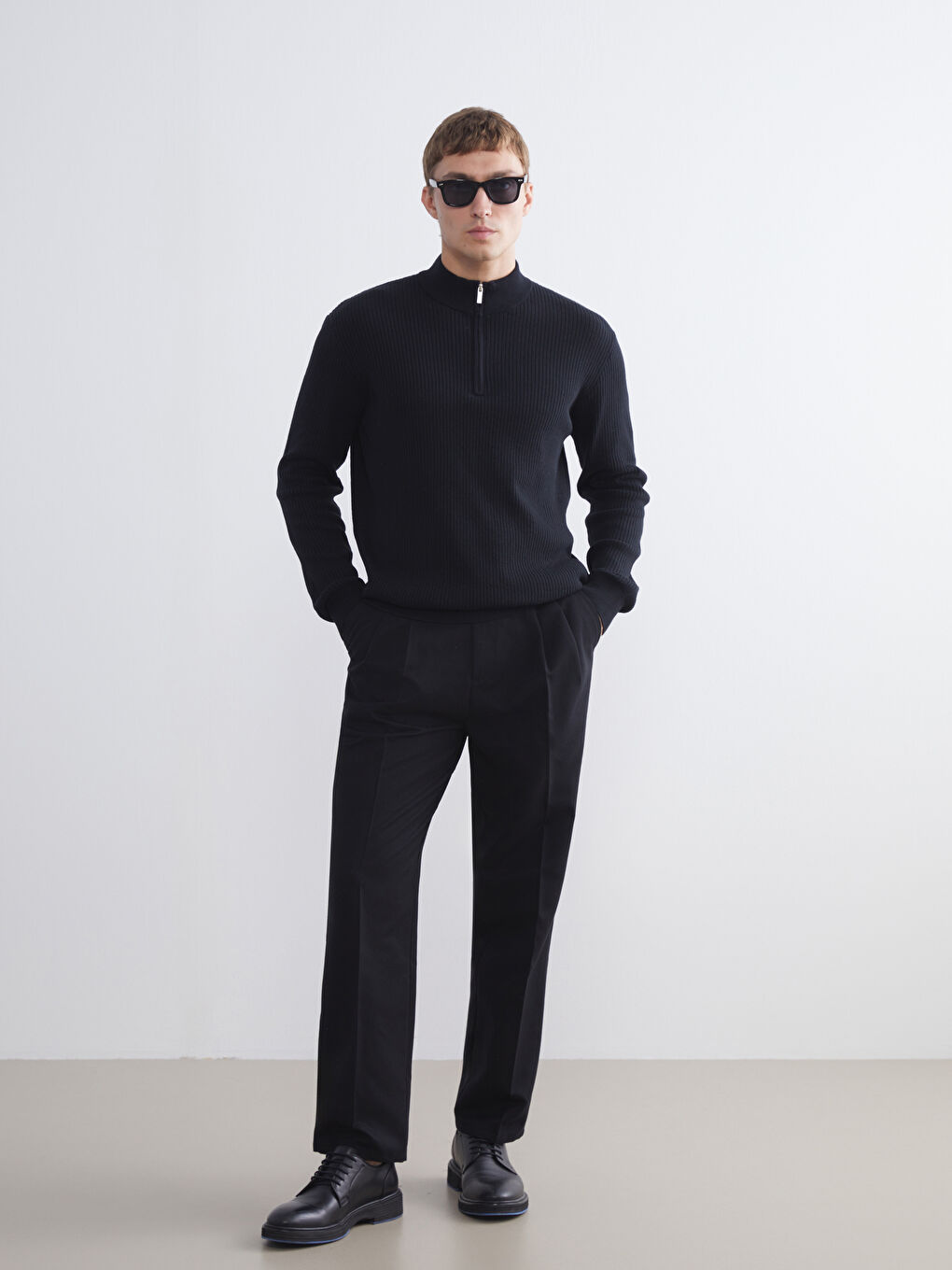Zippered Funnel Neck Men's Knit Sweater-1