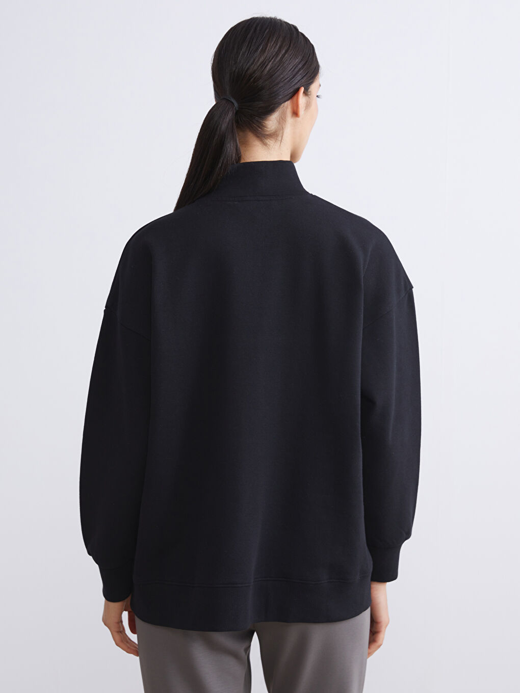 Funnel Neck Striped Oversize Women's Thick Sweatshirt-3