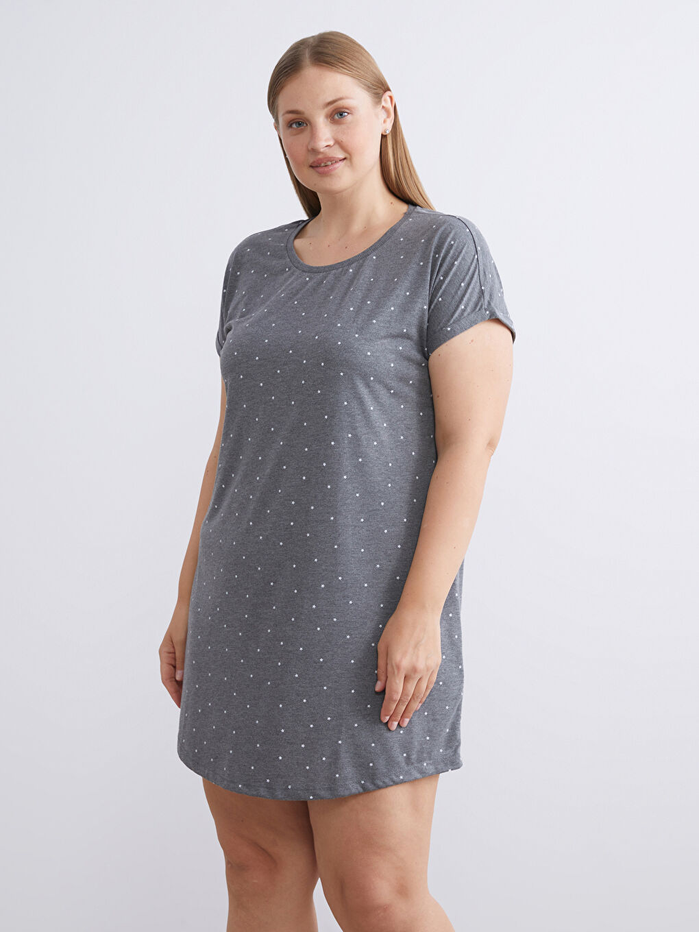 Crew Neck Printed Women's Nightdress-1
