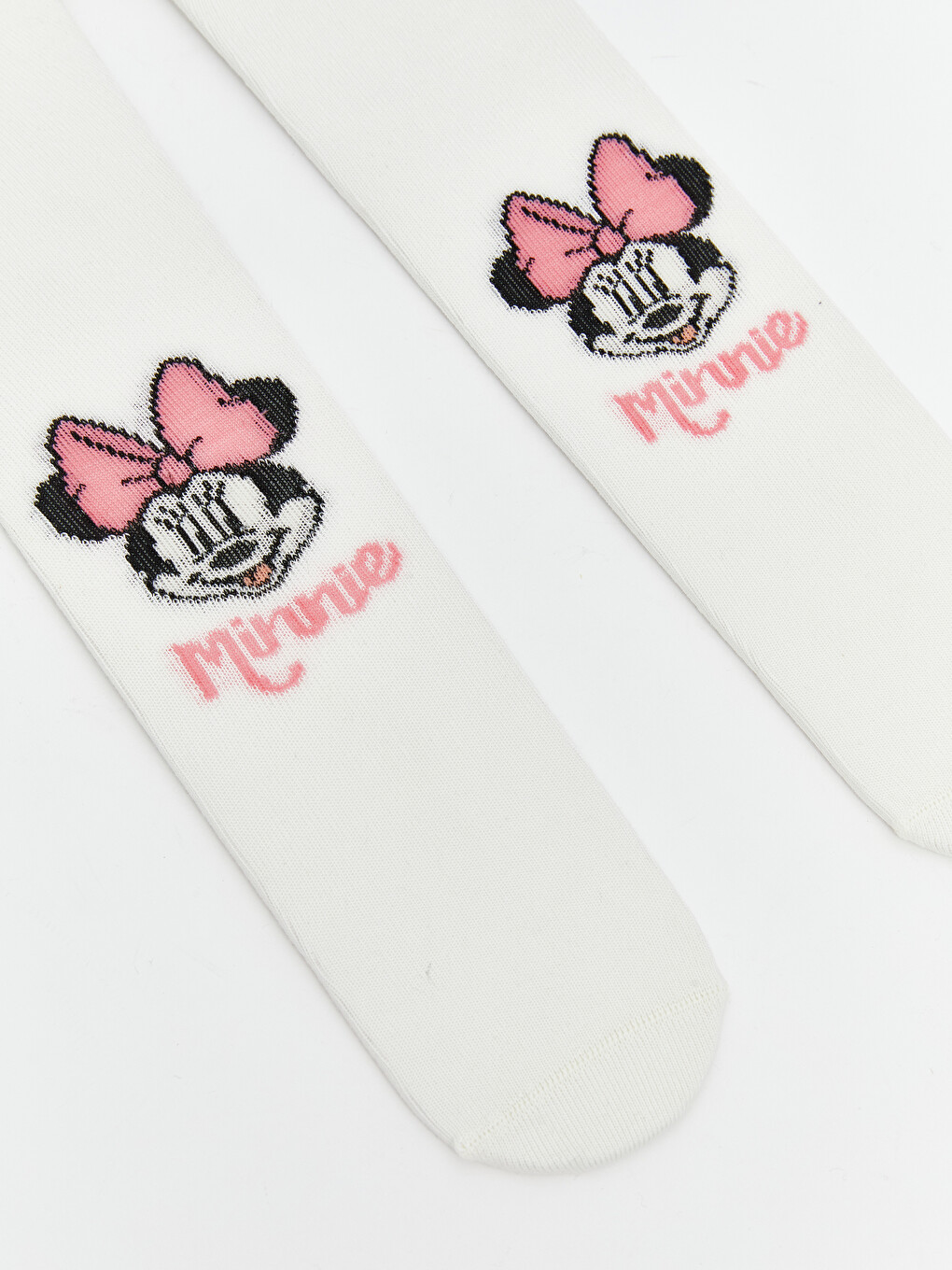 Ekru Minnie Mouse Nakışlı Kız Bebek Külotlu Çorap-1