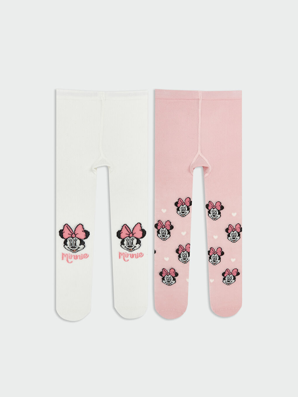 Ekru Minnie Mouse Baskılı Kız Çocuk Külotlu Çorap 2'li