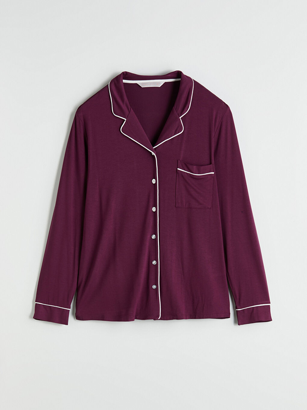 Mürdüm Gömlek Yaka Kadın Pijama Üstü