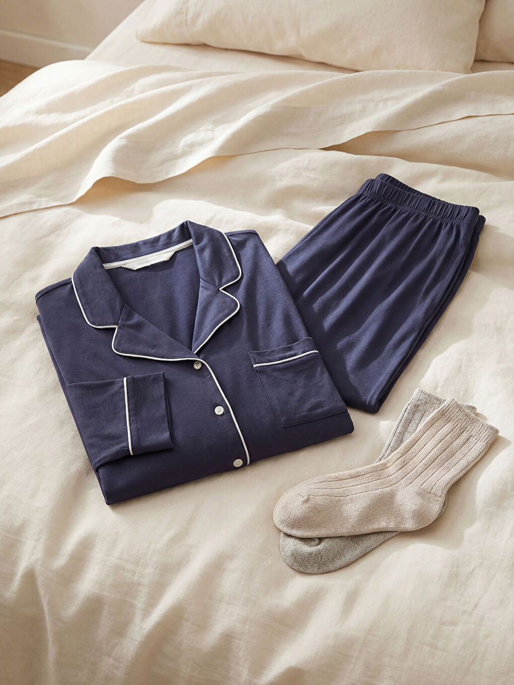 İndigo Gömlek Yaka Kadın Pijama Takımı