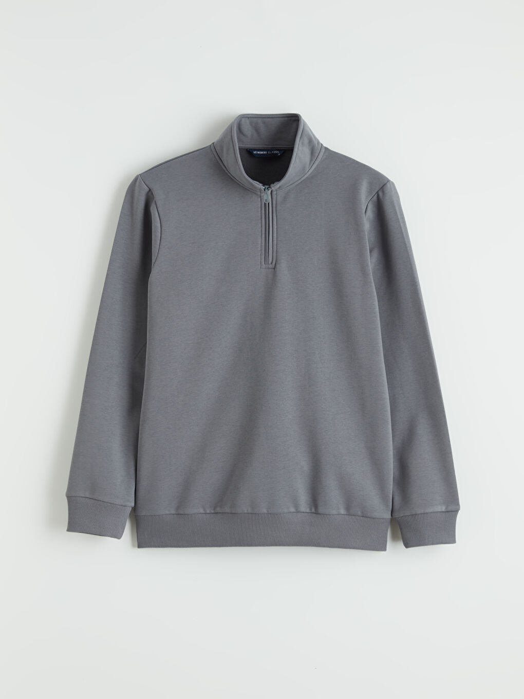 Gri Dik Yaka Uzun Kollu Erkek Kalın Sweatshirt-4