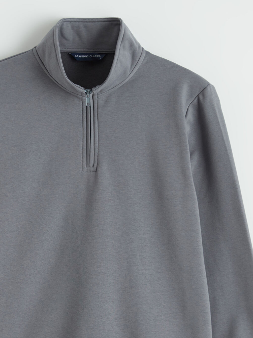 Gri Dik Yaka Uzun Kollu Erkek Kalın Sweatshirt-7