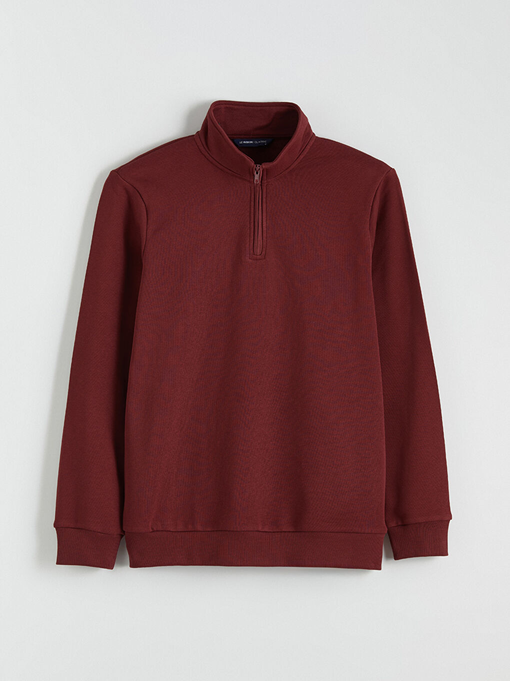 Bordo Dik Yaka Uzun Kollu Erkek Kalın Sweatshirt-4
