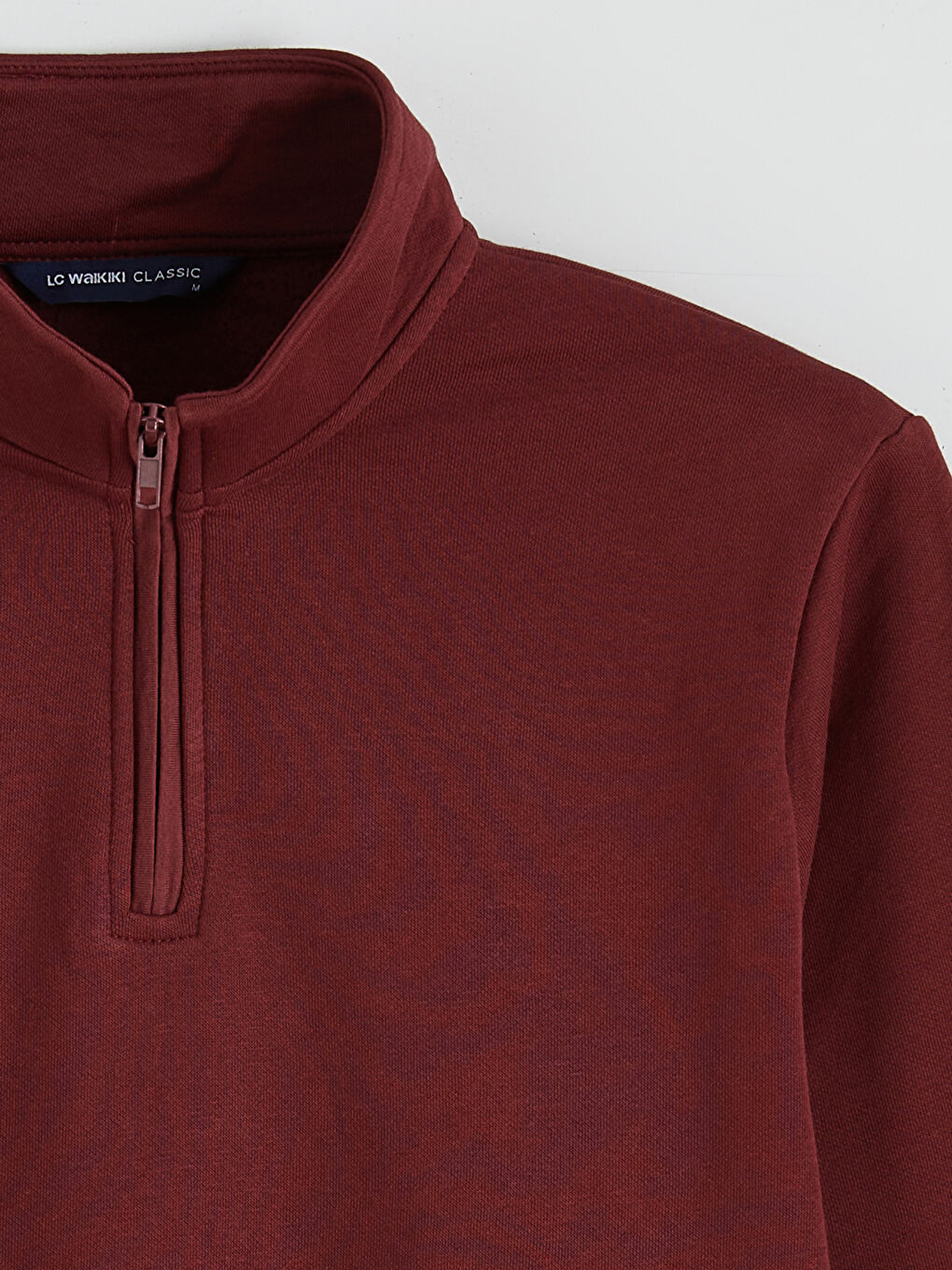 Bordo Dik Yaka Uzun Kollu Erkek Kalın Sweatshirt-5