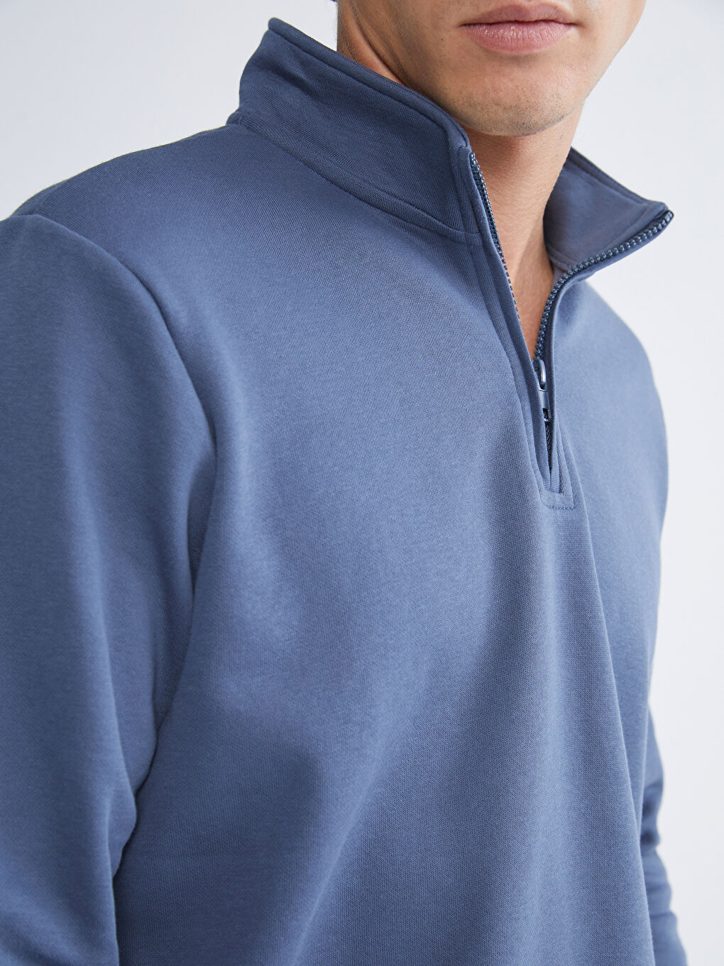 İndigo Dik Yaka Uzun Kollu Erkek Kalın Sweatshirt-2