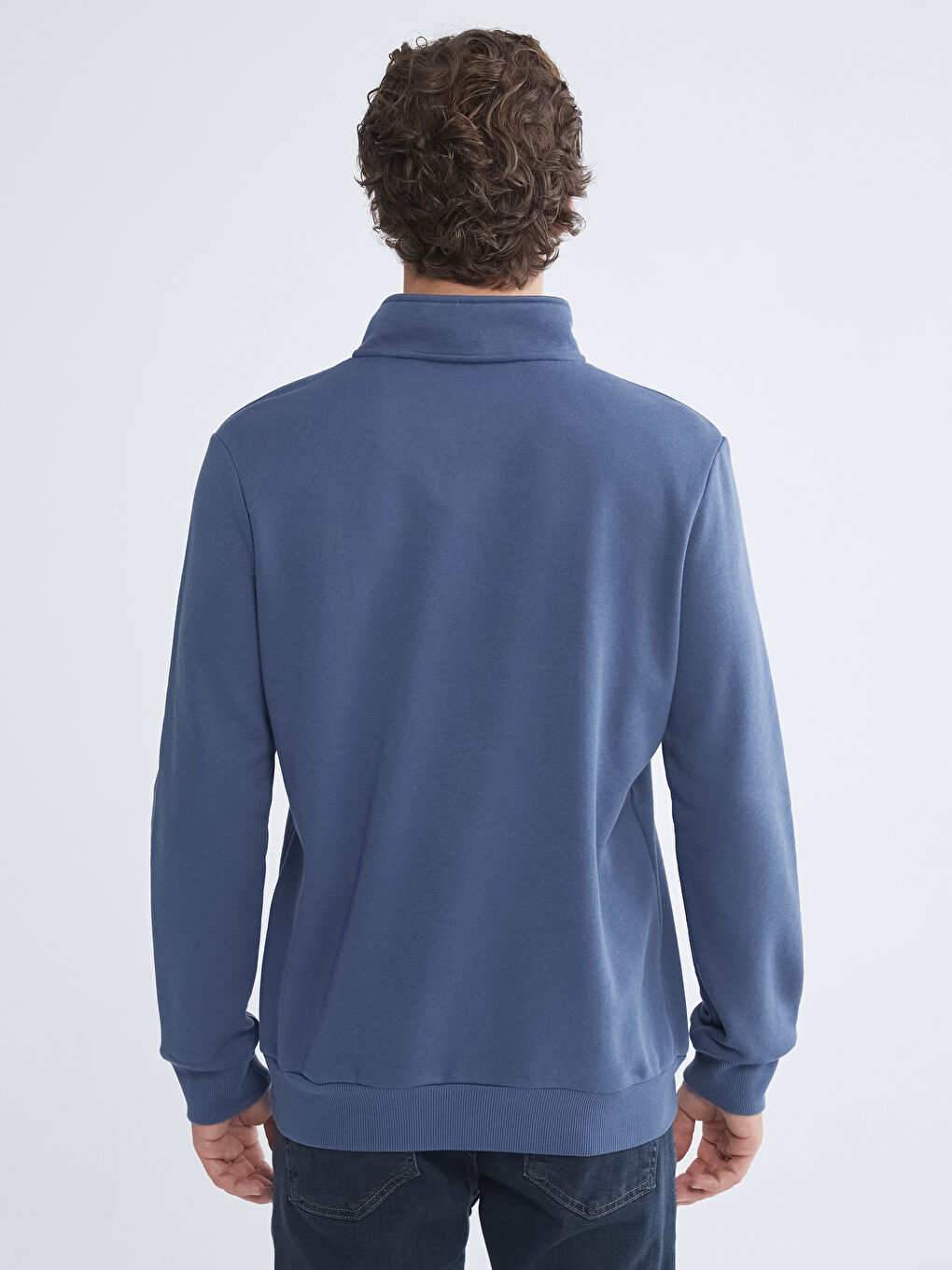 İndigo Dik Yaka Uzun Kollu Erkek Kalın Sweatshirt-3