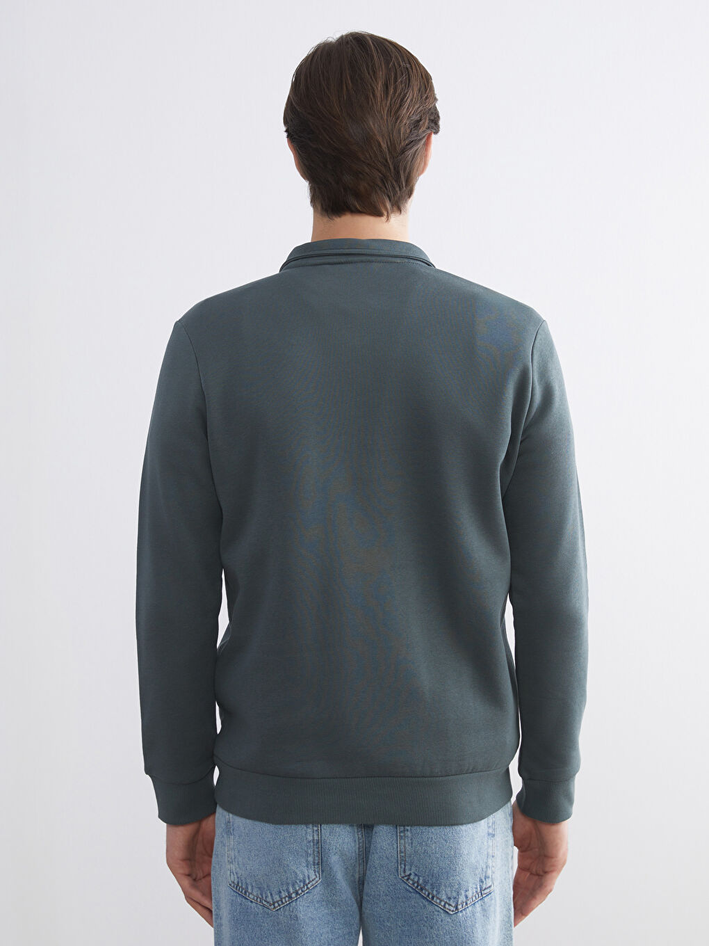 Yeşil Dik Yaka Uzun Kollu Erkek Kalın Sweatshirt-6