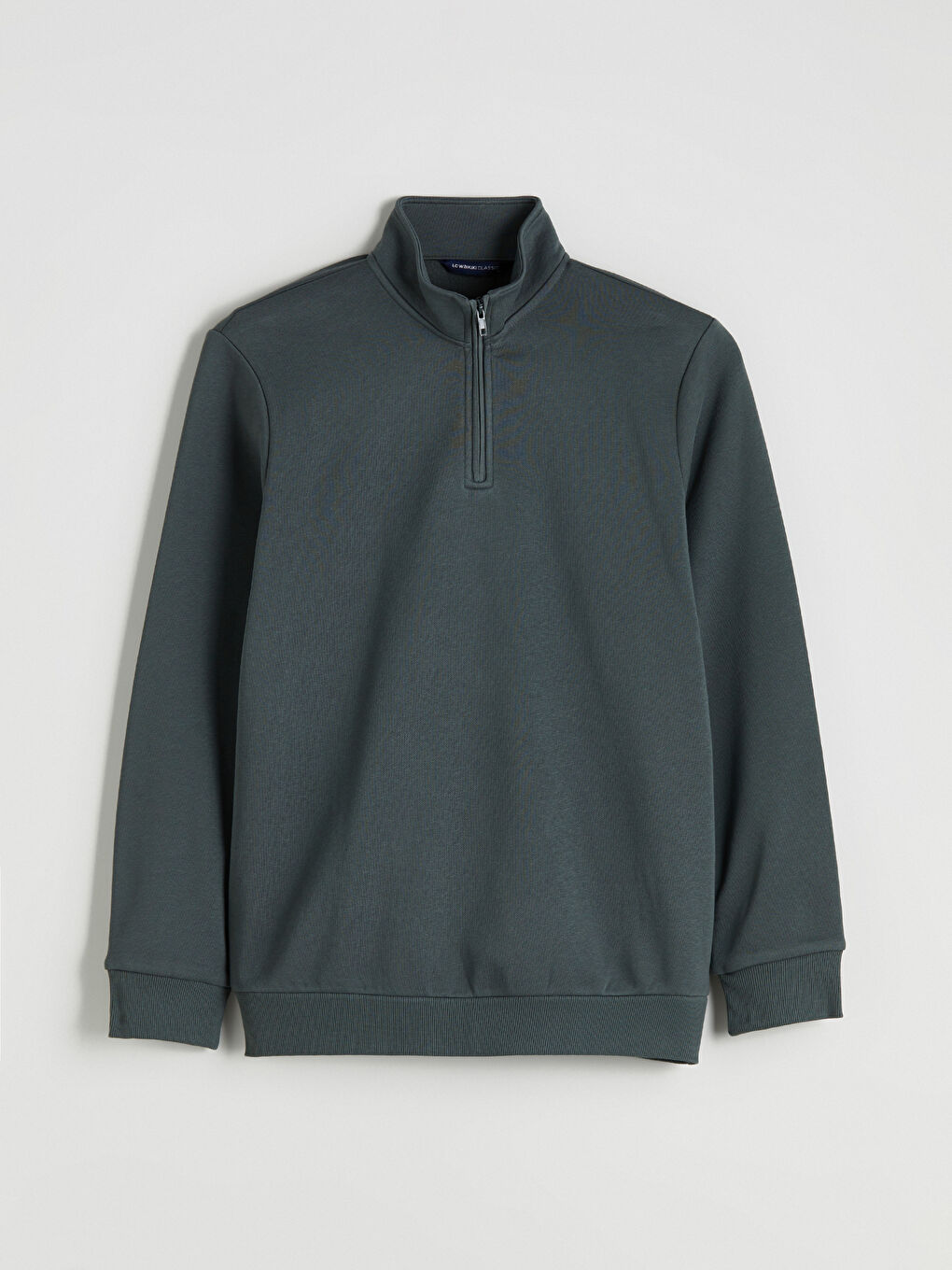 Yeşil Dik Yaka Uzun Kollu Erkek Kalın Sweatshirt-8