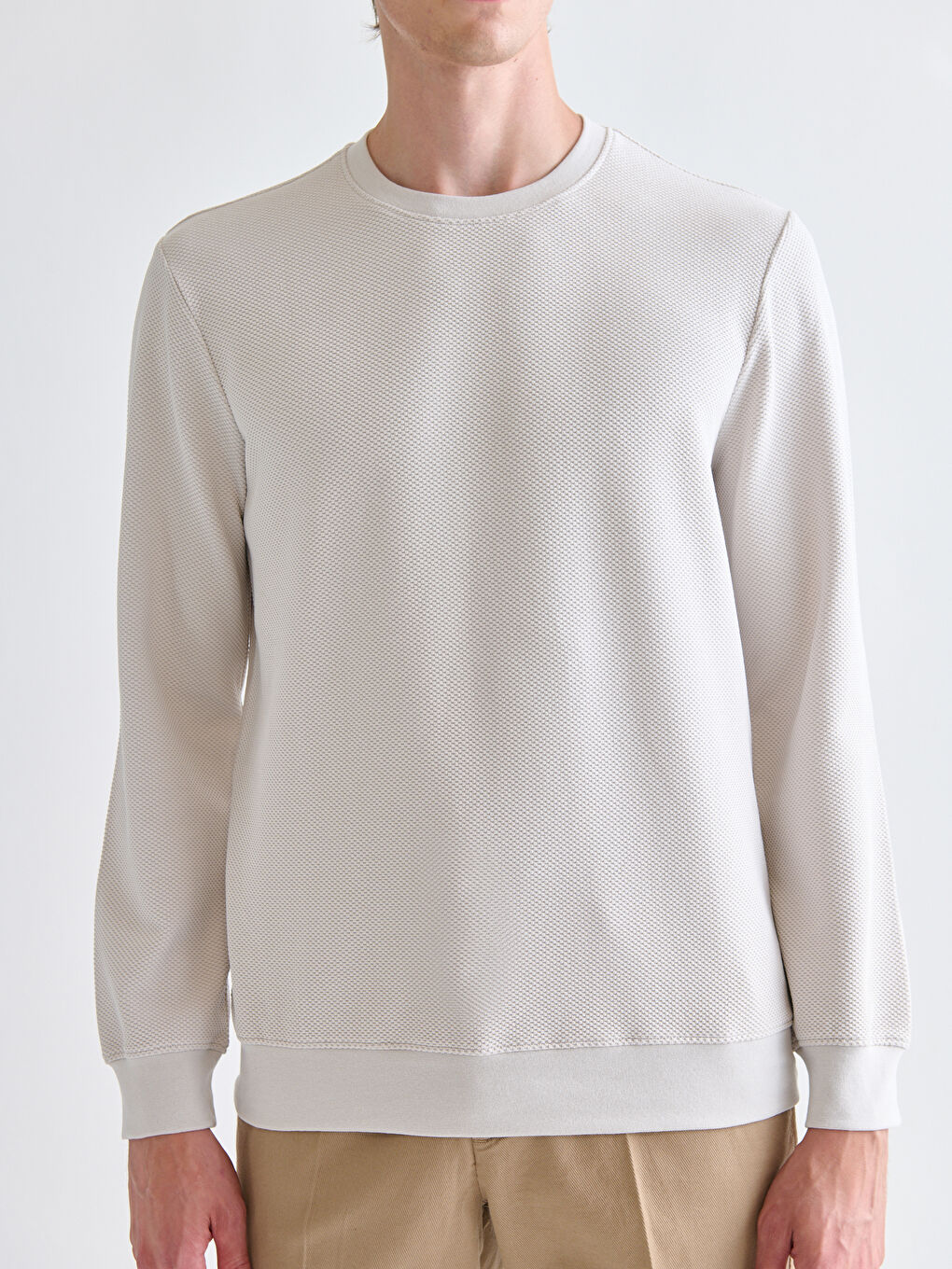 Crew Neck Long Sleeve Men's Textured Sweatshirt-4