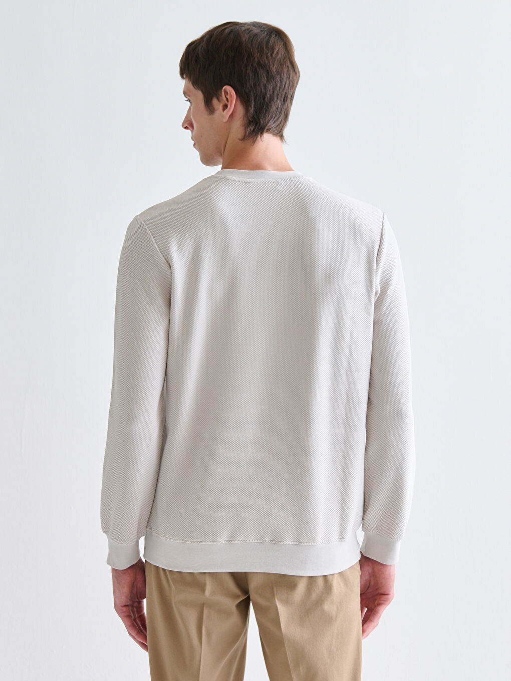 Crew Neck Long Sleeve Men's Textured Sweatshirt-6