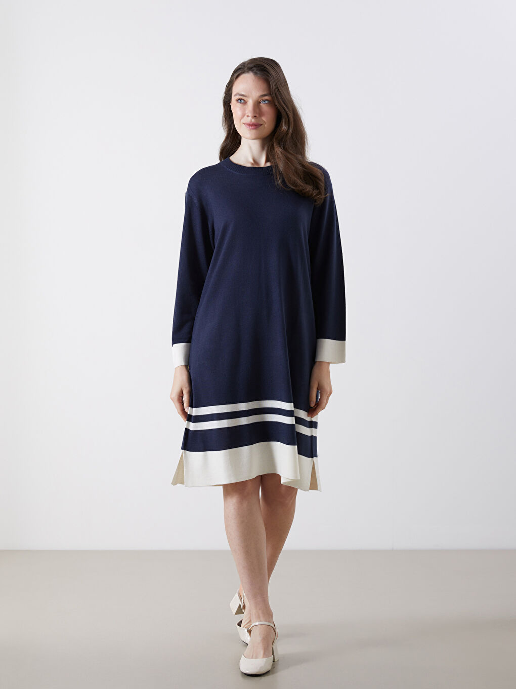 Crew Neck Color Block Knitwear Dress