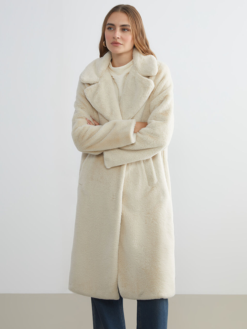 Jacket Neck Women's Fur Overcoat-1