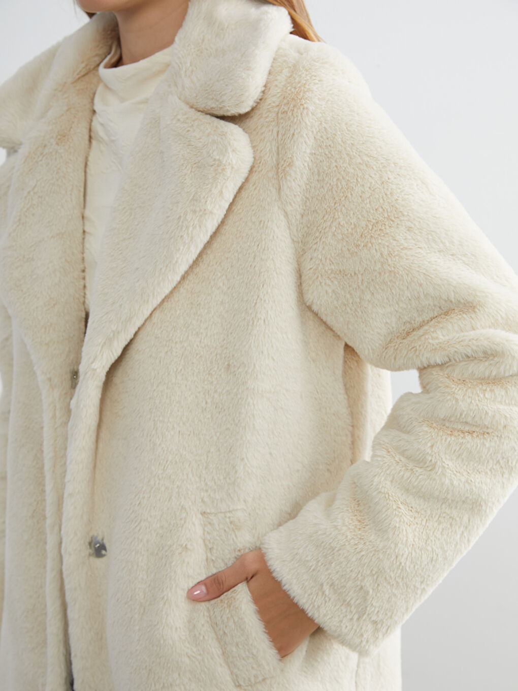 Jacket Neck Women's Fur Overcoat-2