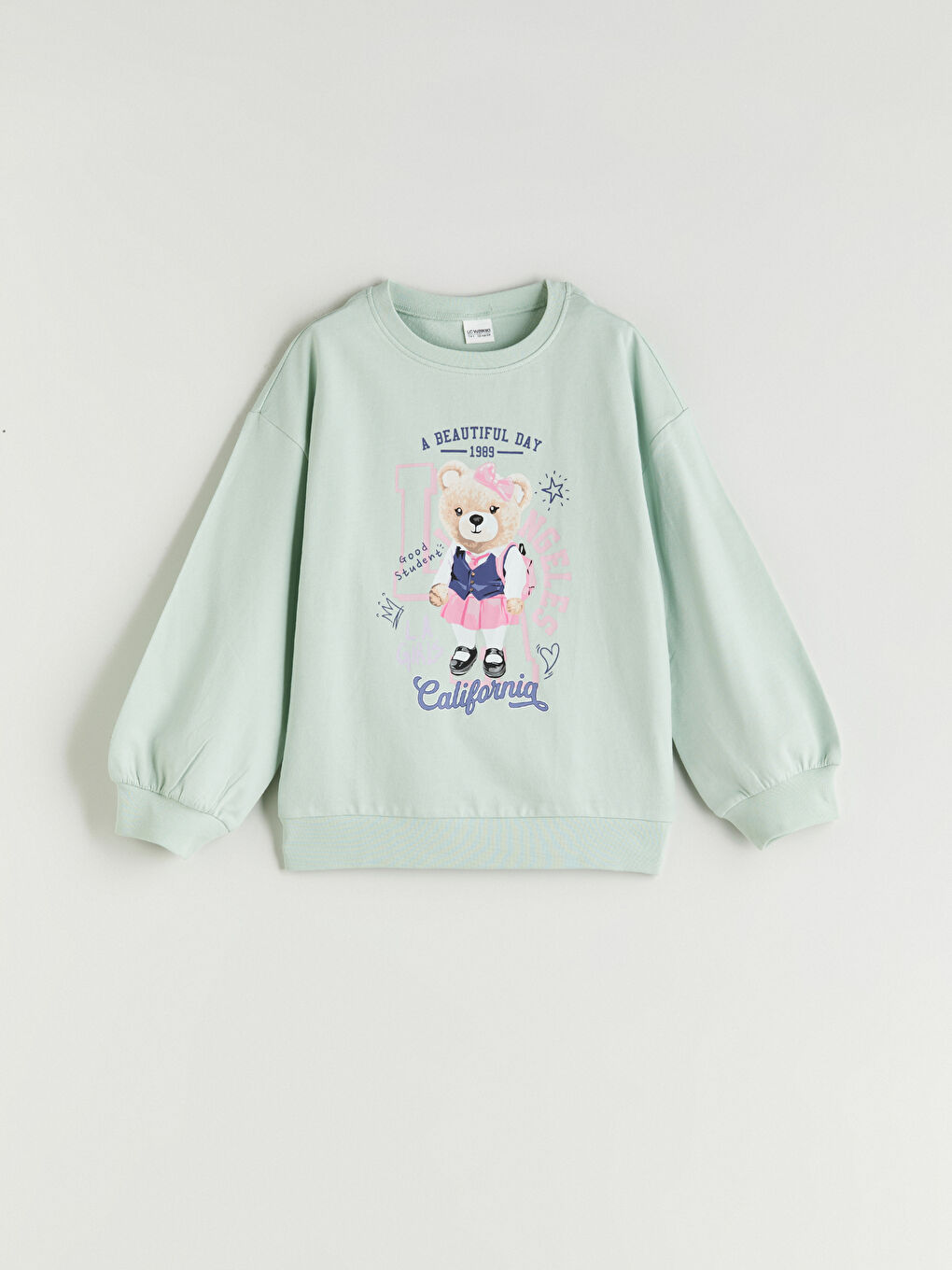 Yeşil Bisiklet Yaka Kız Çocuk Pijama Üst