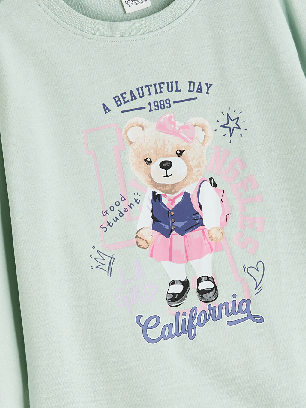 Yeşil Bisiklet Yaka Kız Çocuk Pijama Üst-1