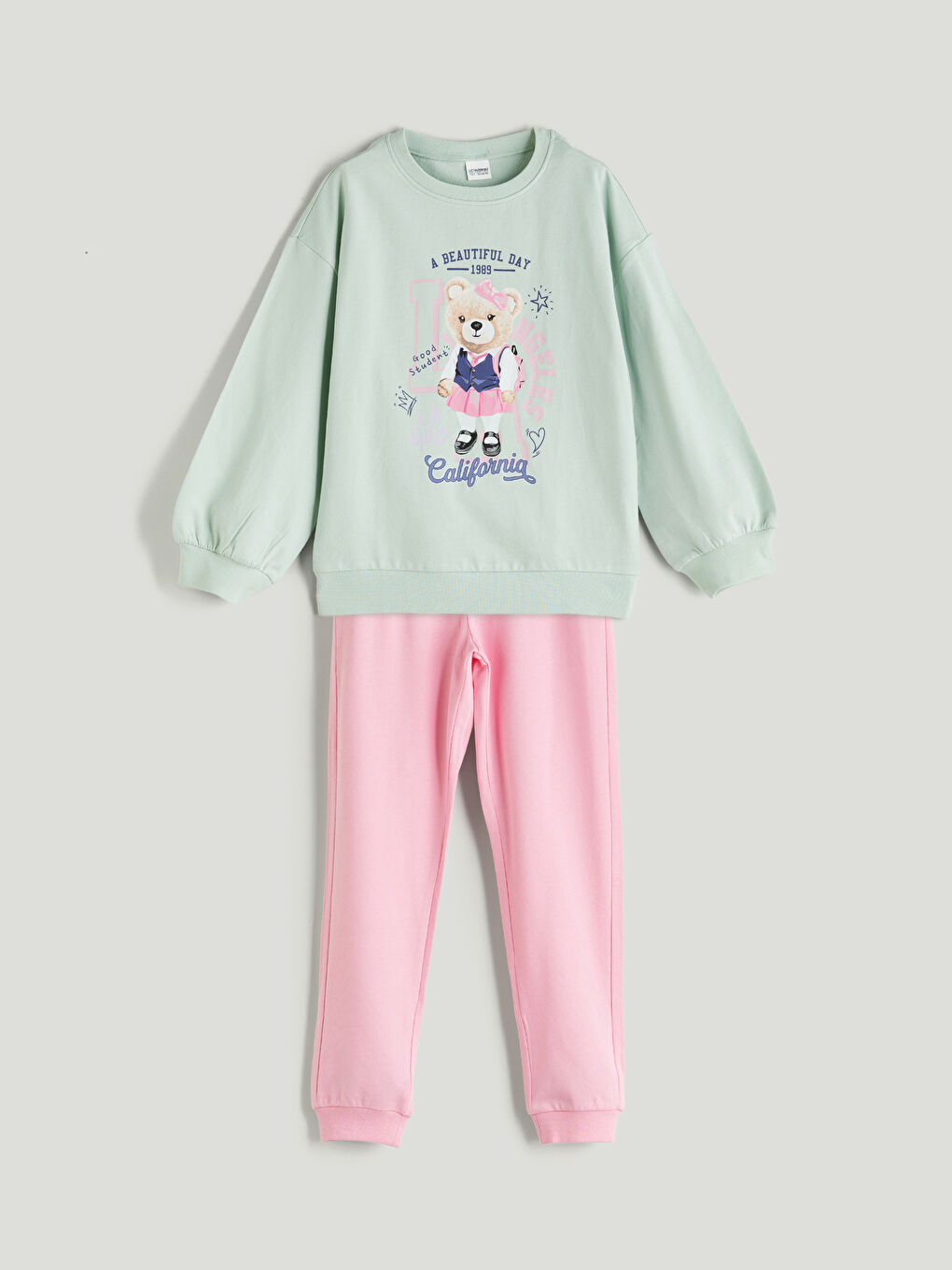 LCW Kids Girl GREEN Pyjama Set -W58802Z4-GA4