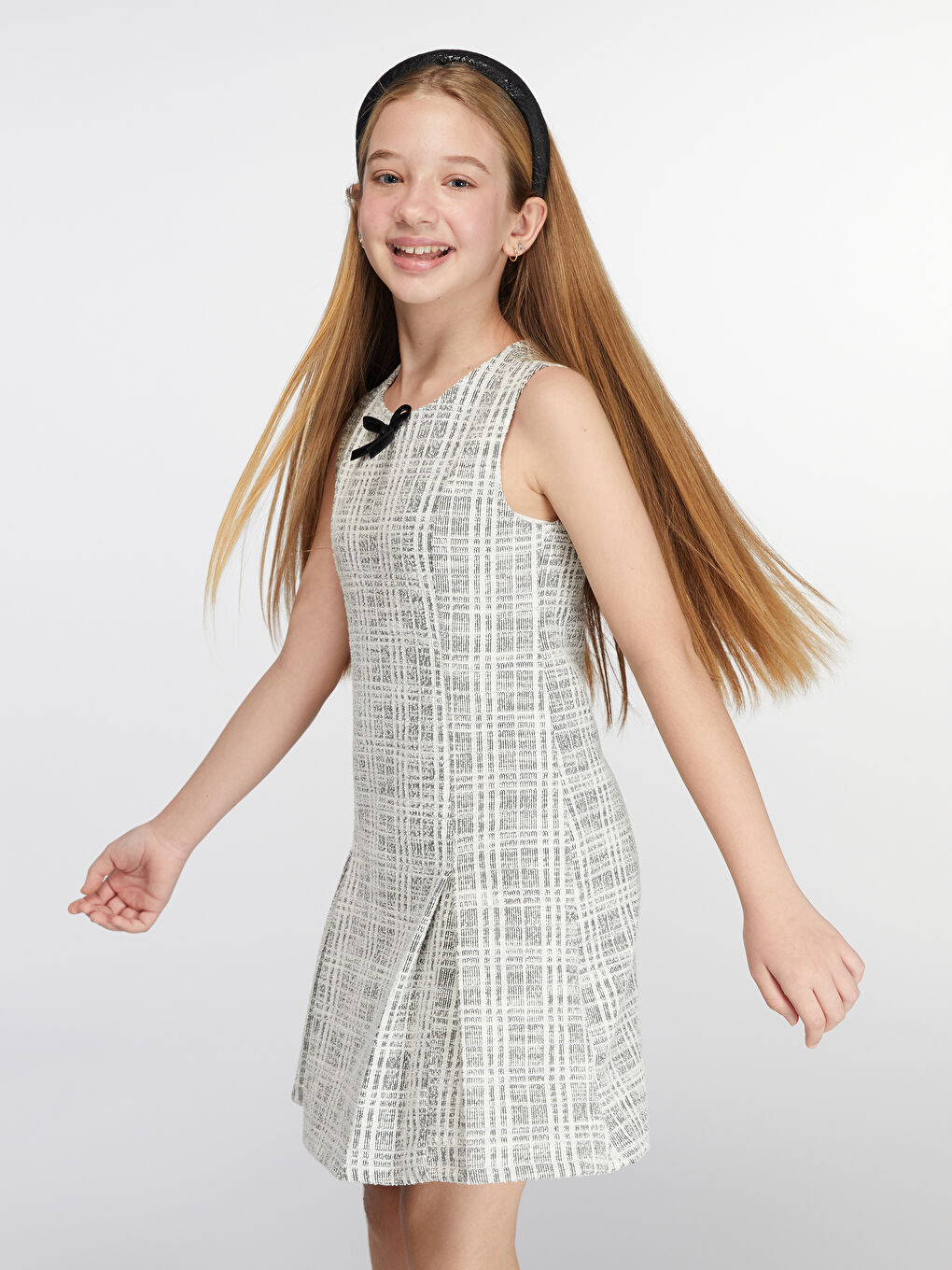 Siyah Bisiklet Yaka Ekose Kız Çocuk Tüvit Elbise-2