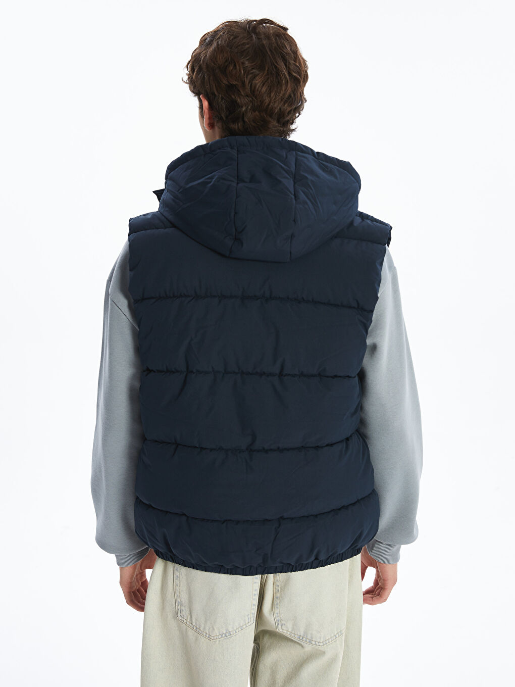 Lacivert Standart Kalıp Kapüşonlu Erkek Şişme Yelek-4