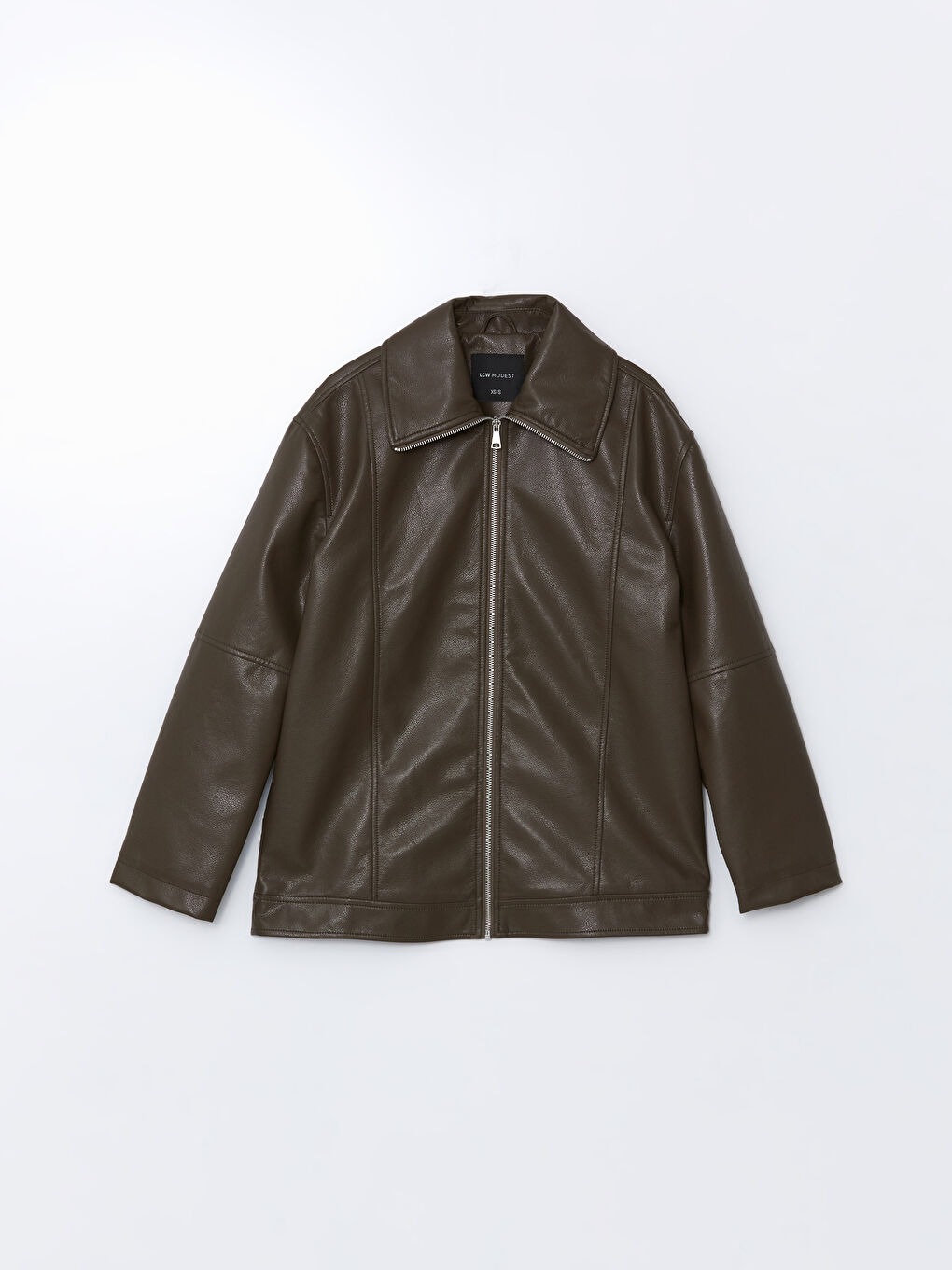 LCW Modest Collared Neck Oversize Women's Faux Leather Jacket -W58820Z8-CU8