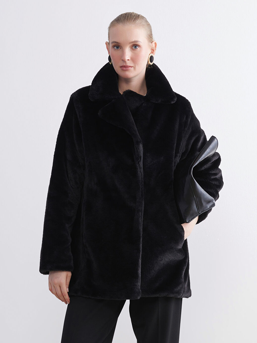 Jacket Neck Women's Fur Overcoat
