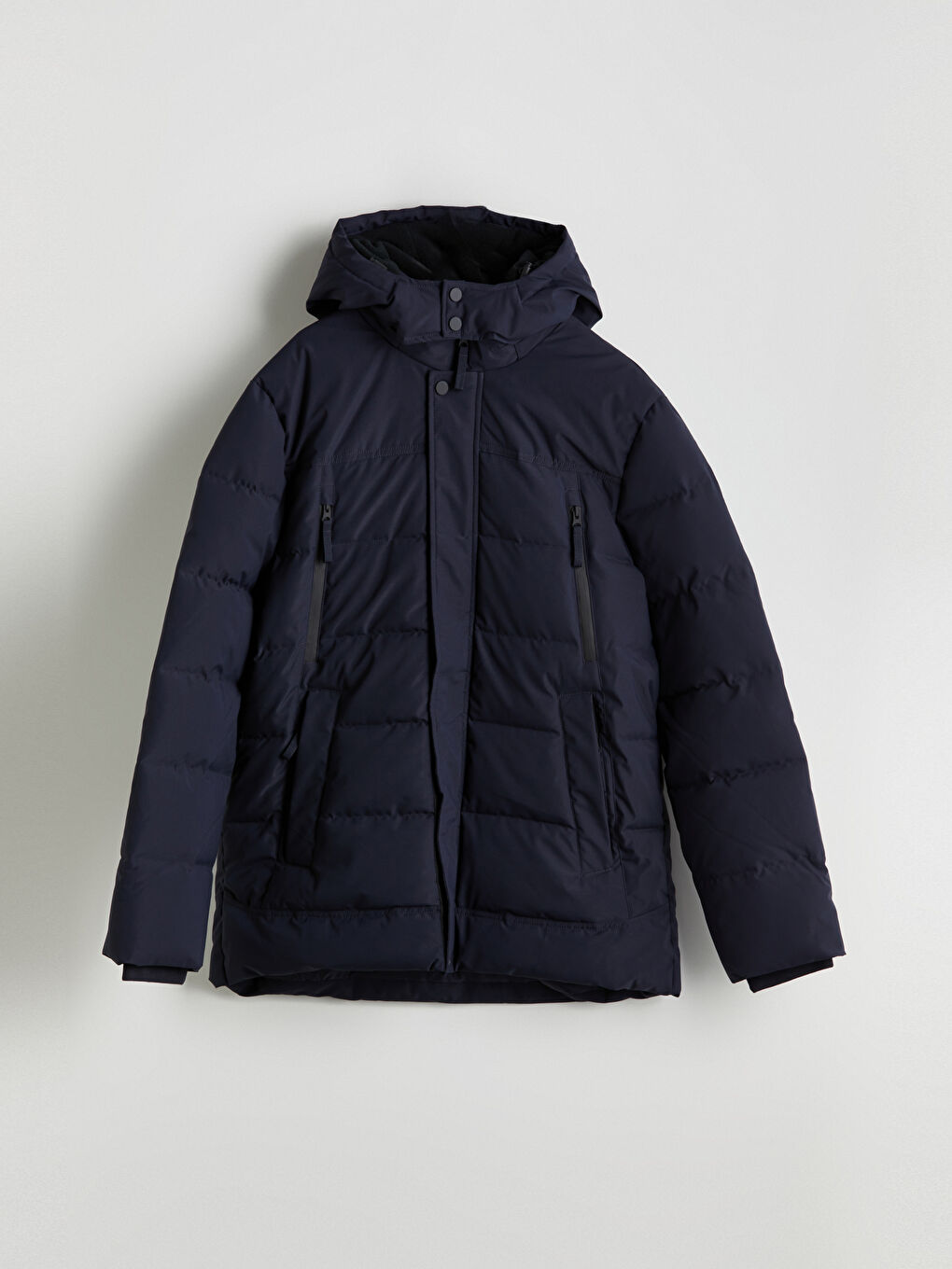 Lacivert Standart Kalıp Kapüşonlu Erkek Mont