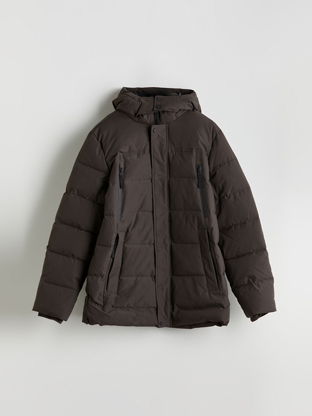 Haki Standart Kalıp Kapüşonlu Erkek Mont-6