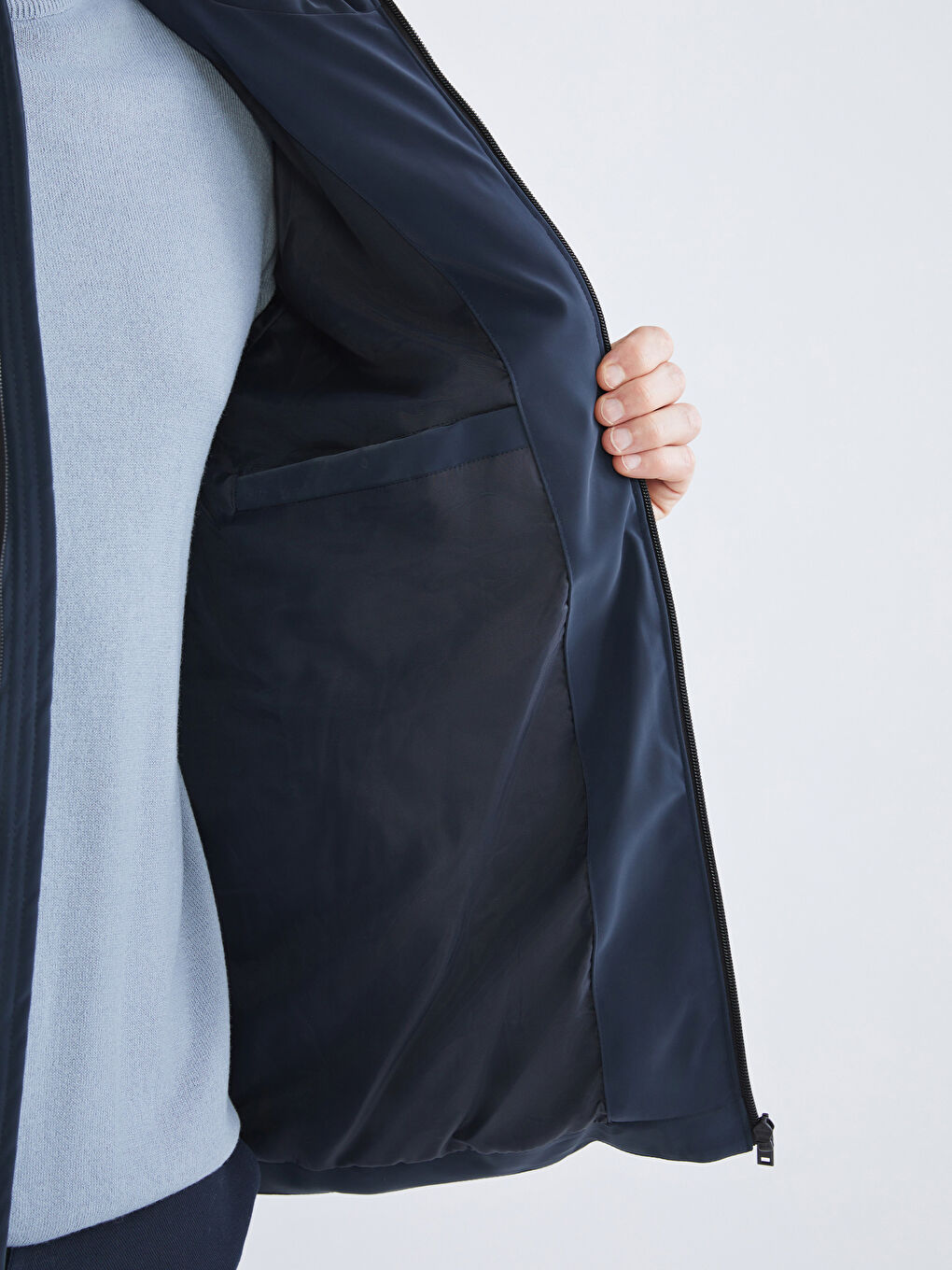 Lacivert Standart Kalıp Kapüşonlu Erkek Şişme Mont-2